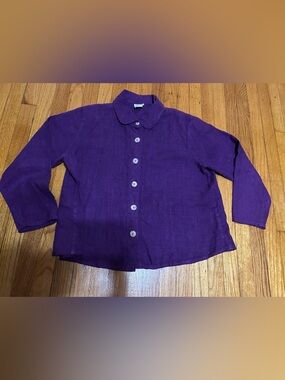 Vintage Mishi Womens Purple Button-Up Cardigan Lagenlook Art 100% Linen Size XL